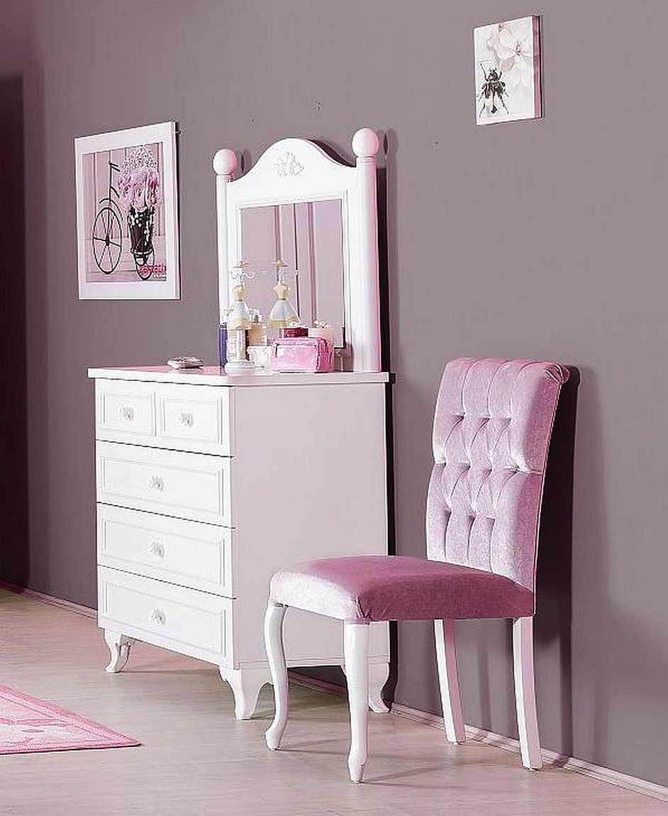 PRINCESS Stuhl Kinderstuhl Pink / Weiß Stuhl gesteppt