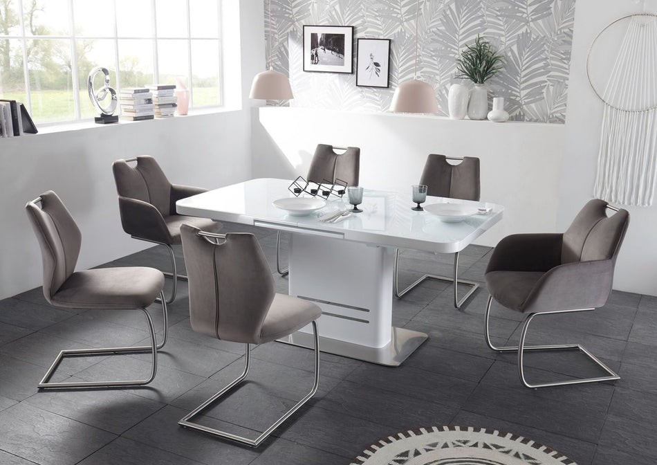 Designer Armlehnenstuhl mit Edelstahlgestell Grau Stuhl