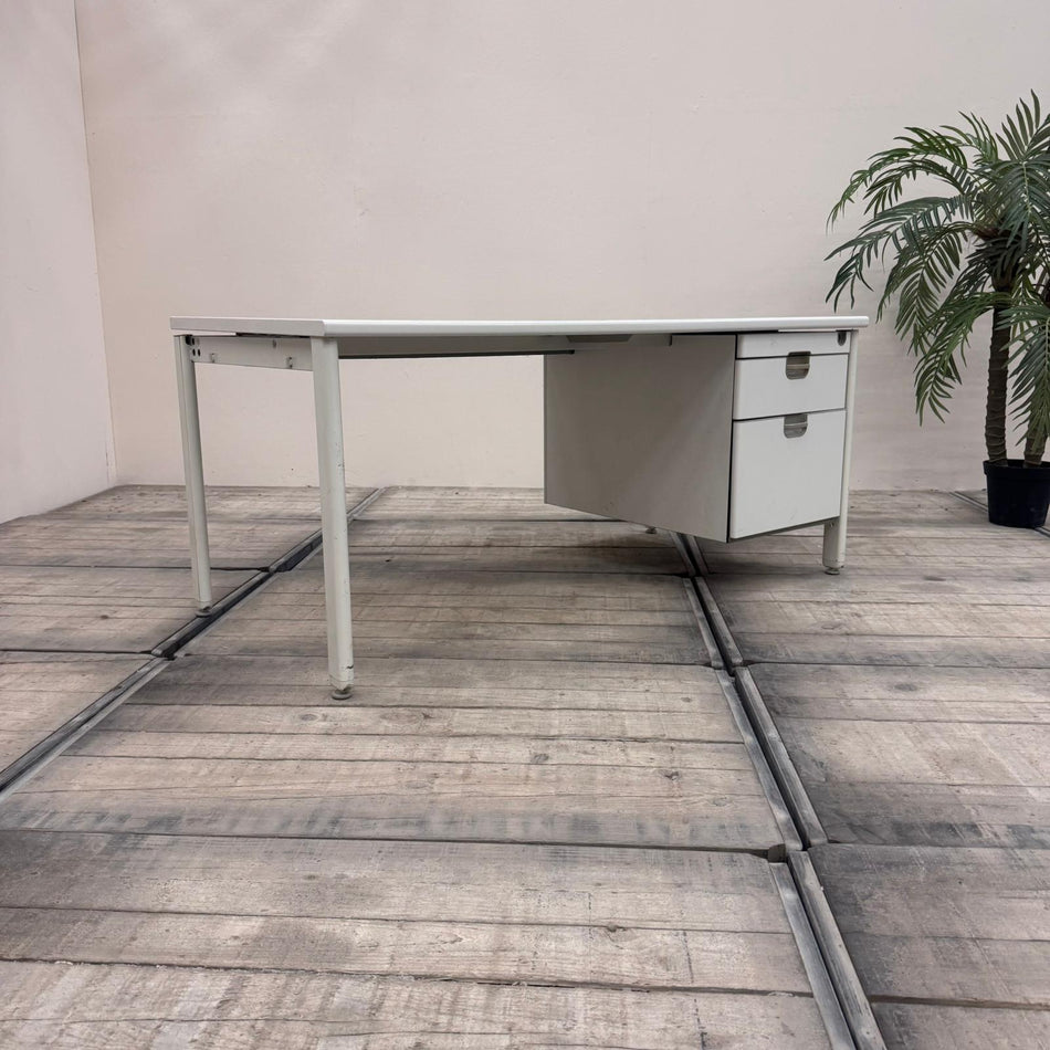 Vario Schreibtisch mit Unterschrank 140cm Weiß Metall Büro-Arbeitsplatz Tisch Gebraucht