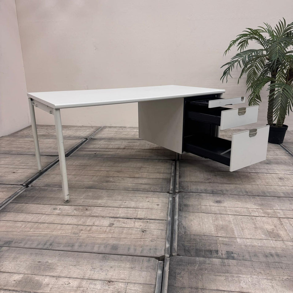 Vario Schreibtisch mit Unterschrank 160cm Weiß Metall Büro-Arbeitsplatz Tisch Gebraucht