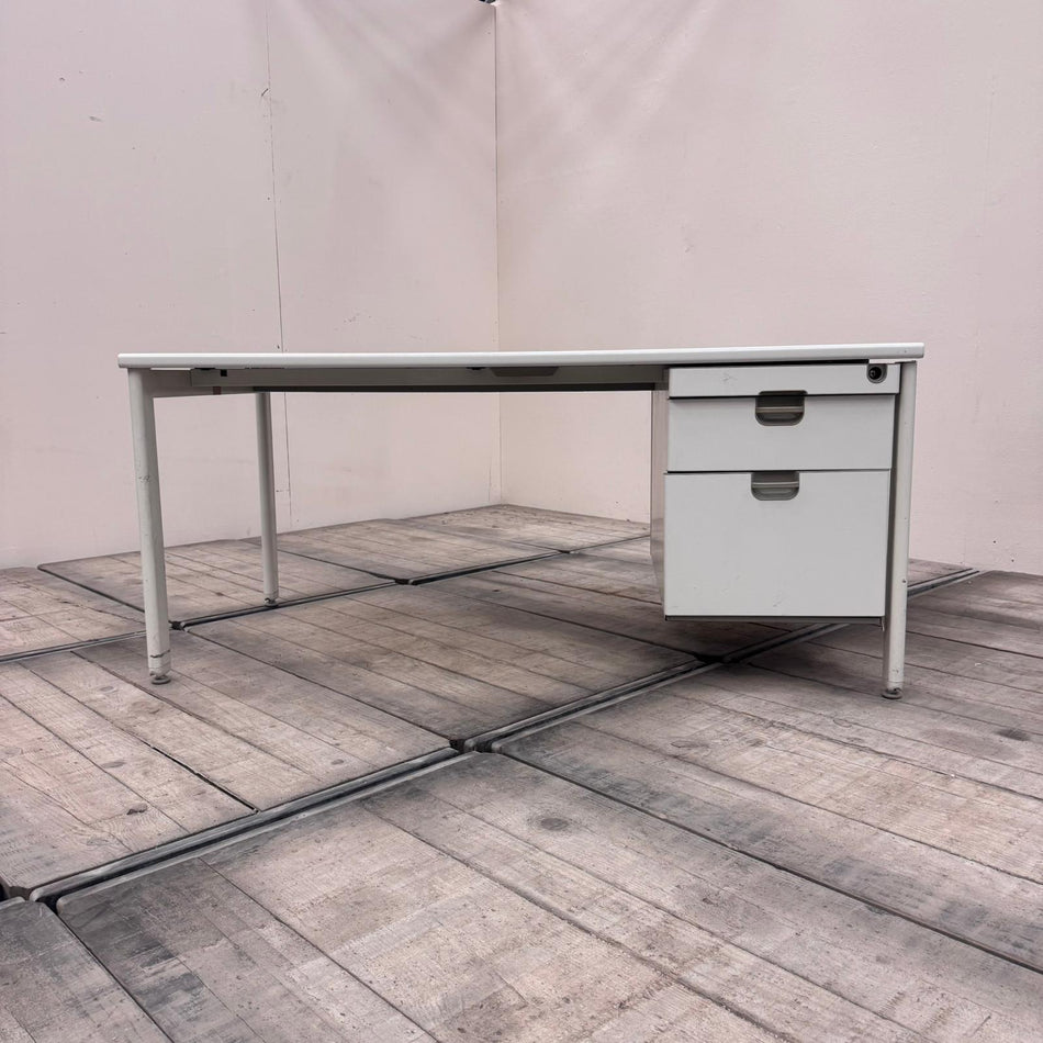 Vario Schreibtisch mit Unterschrank 160cm Weiß Metall Büro-Arbeitsplatz Tisch Gebraucht