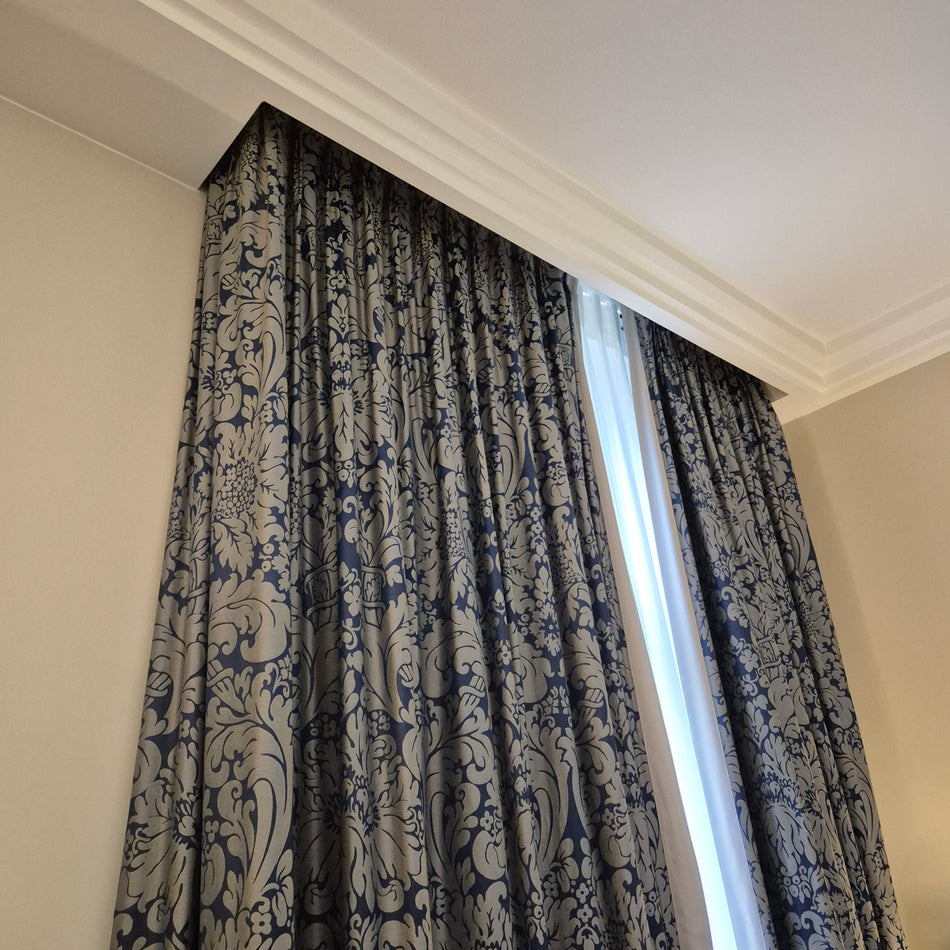 Luxus Vorhänge Gardinen Set 217x343 Hotel Atlantic Hamburg Blau Silbern Floral