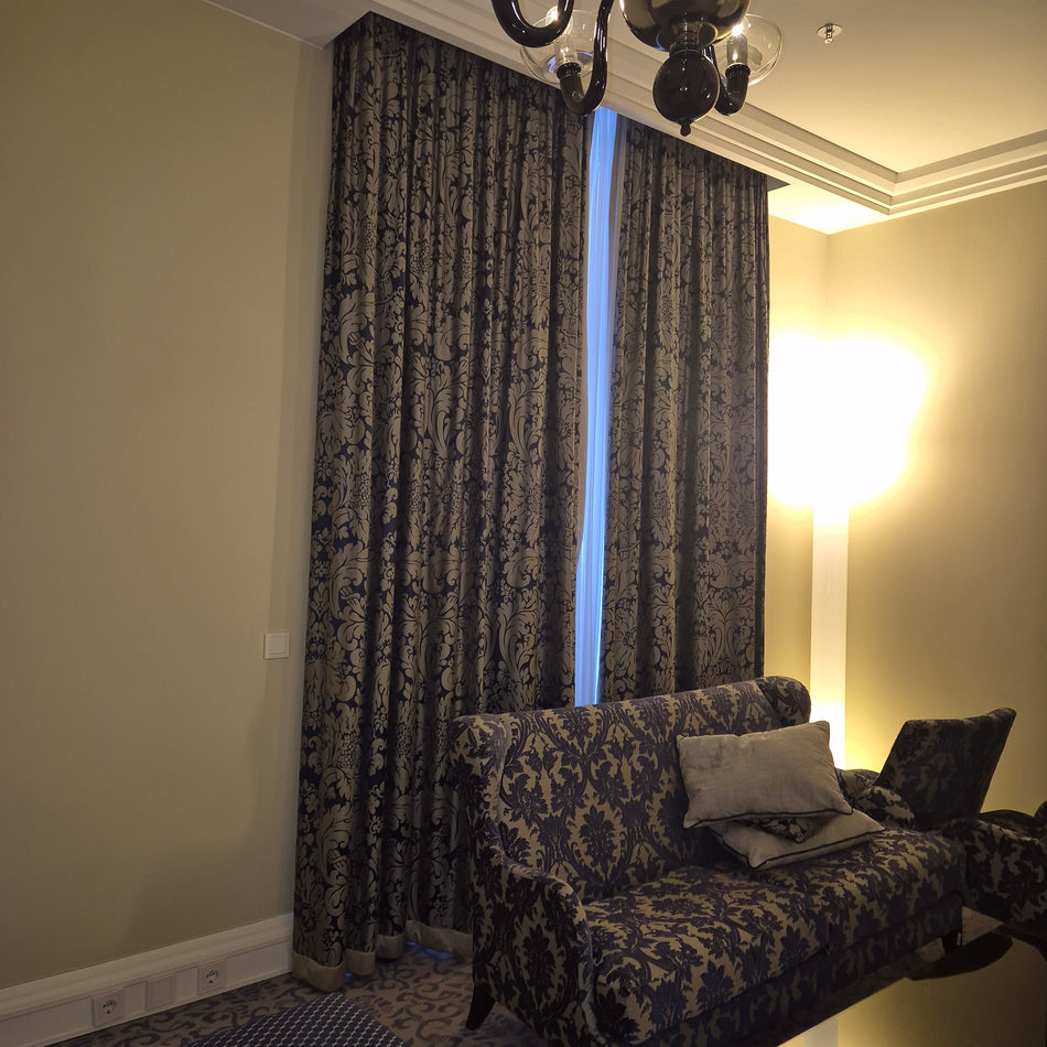 Luxus Vorhänge Gardinen Set 217x343 Hotel Atlantic Hamburg Blau Silbern Floral