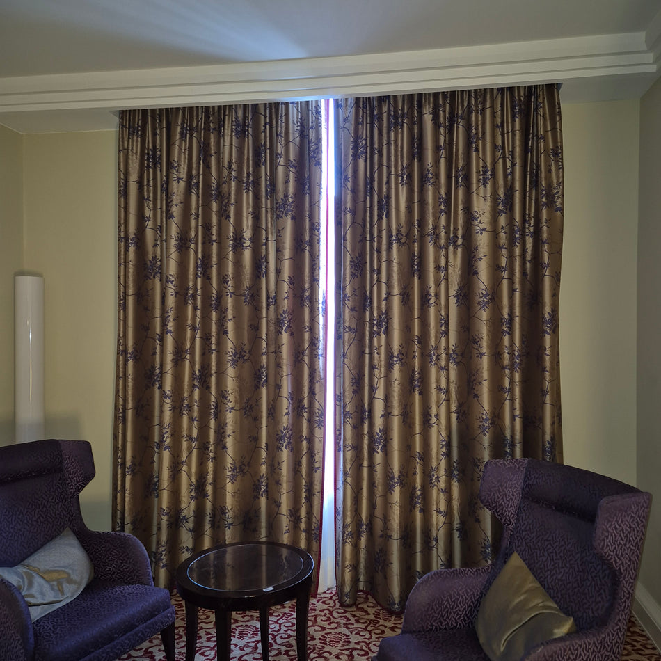 Luxus Vorhänge Gardinen Set 176x213 Hotel Atlantic Hamburg Golden Rot Floral Muster