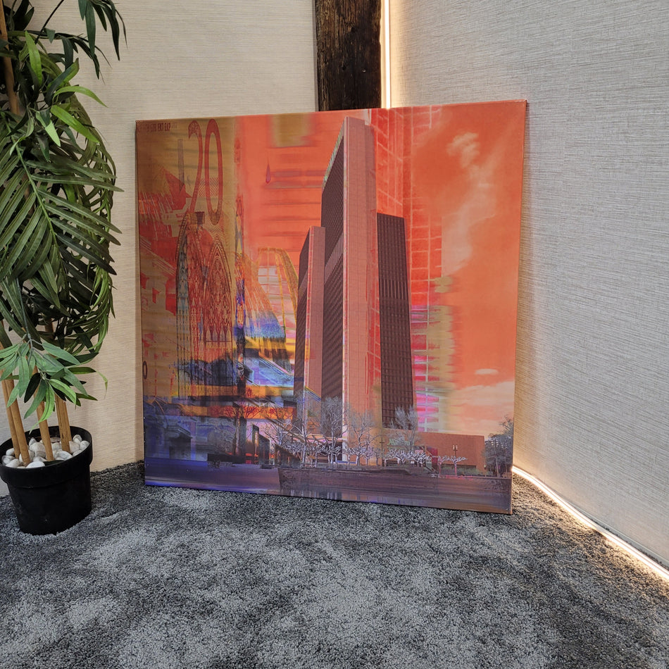 Wandbild Leinwand gebraucht bunt Motiv Frankfurt Hochhaus Bild 90x90