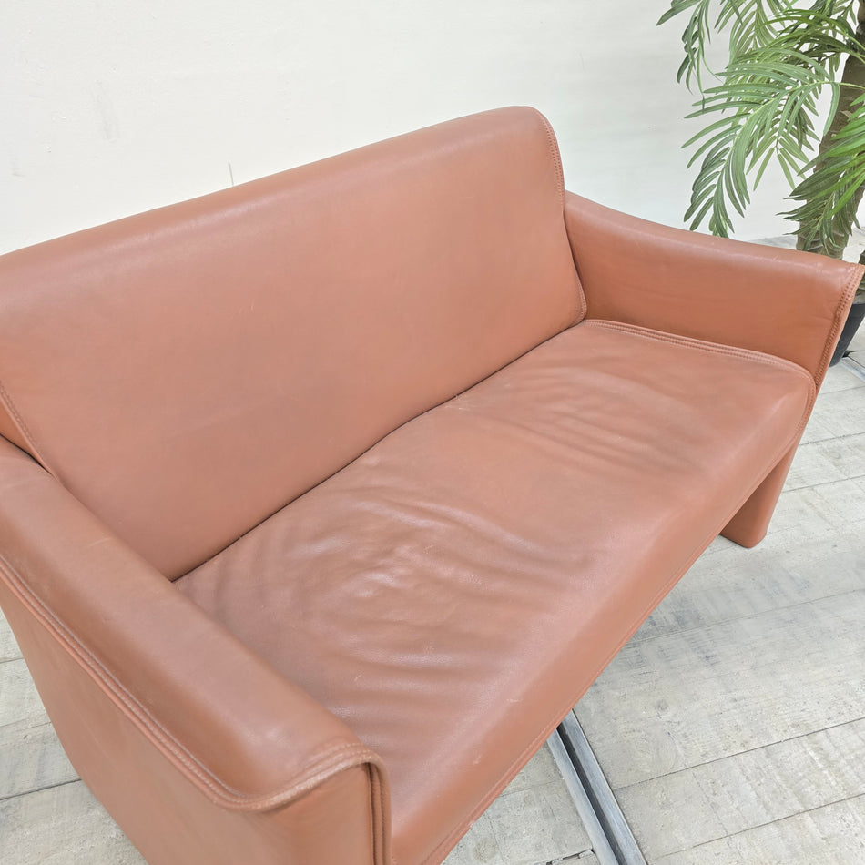 Zweisitzer 125x75 Braun Kunstleder 20. Jhr. Sofa Vintage