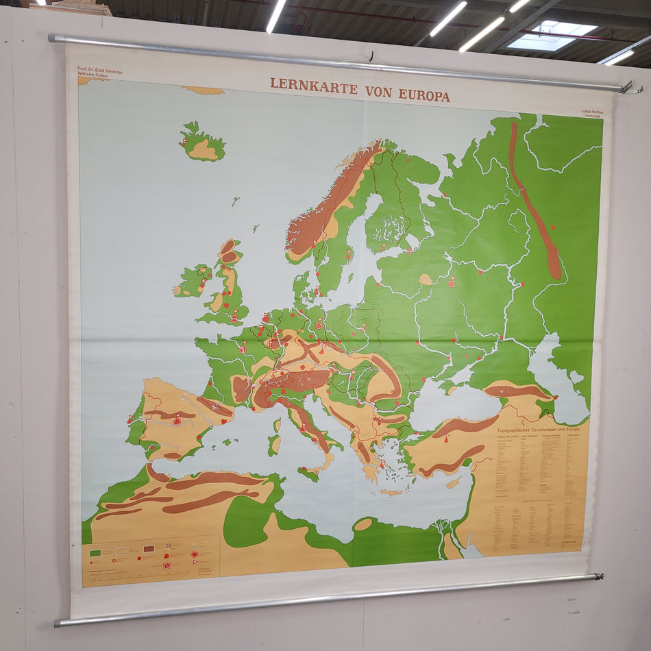 Vintage Schulwandkarte Lernkarte von Europa  – Lehrtafel Rollbild Wanddeko