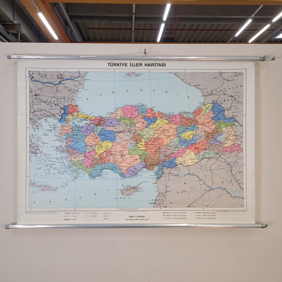 Vintage Schulwandkarte Türkei Türkiye İller Haritası – Lehrtafel Rollbild Wanddeko