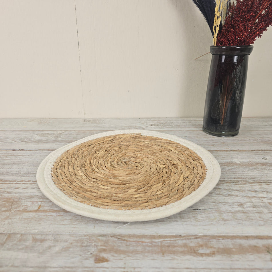 Placemat Platzset 29cm Untersetzer Rund Bohemian Weiß Beige Deko
