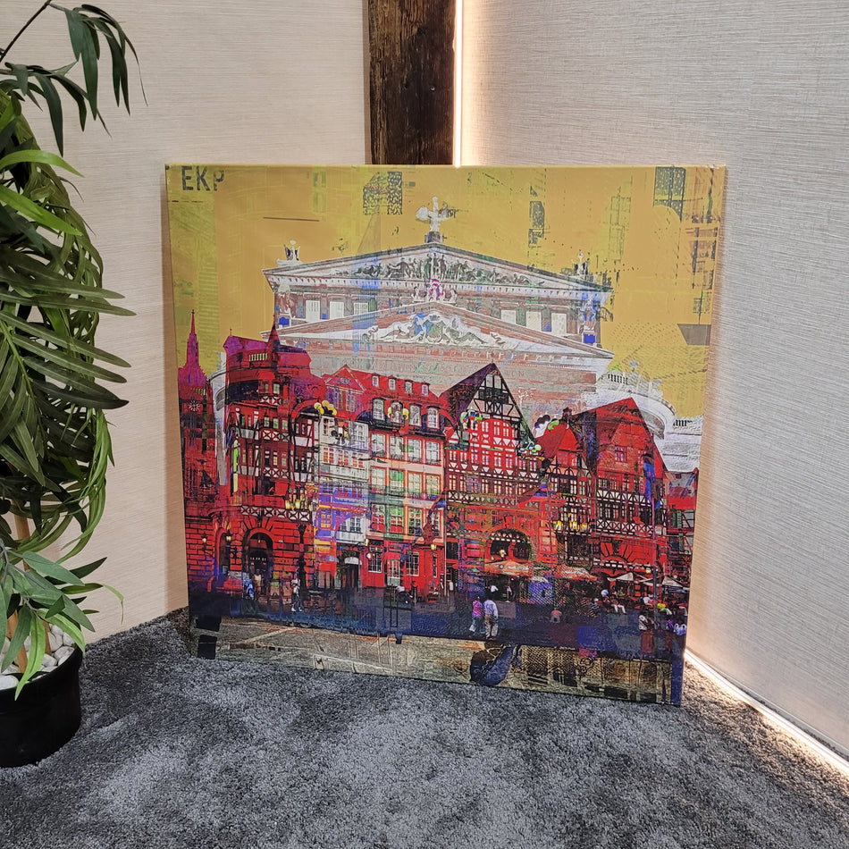 Wandbild Leinwand gebraucht bunt Motiv Frankfurt Opern Haus Hausreihe Bild 90x90