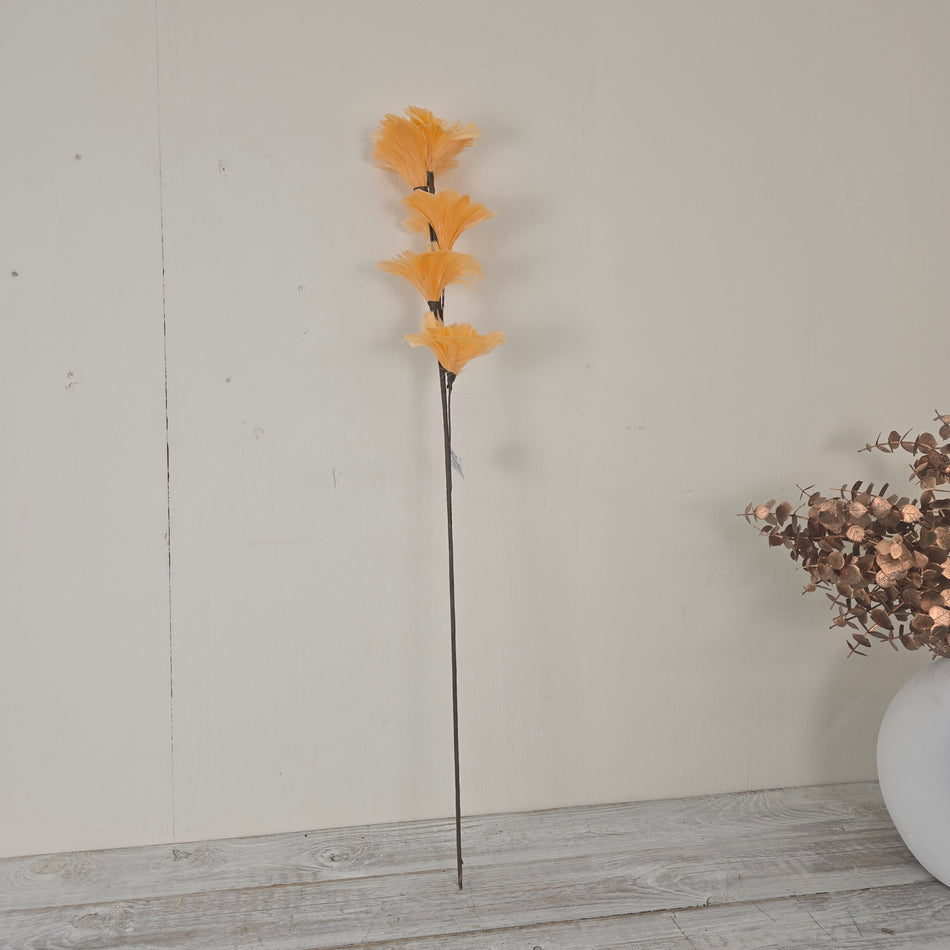 Federblume Orange 85cm mit Blüten Kunstzweig Deko