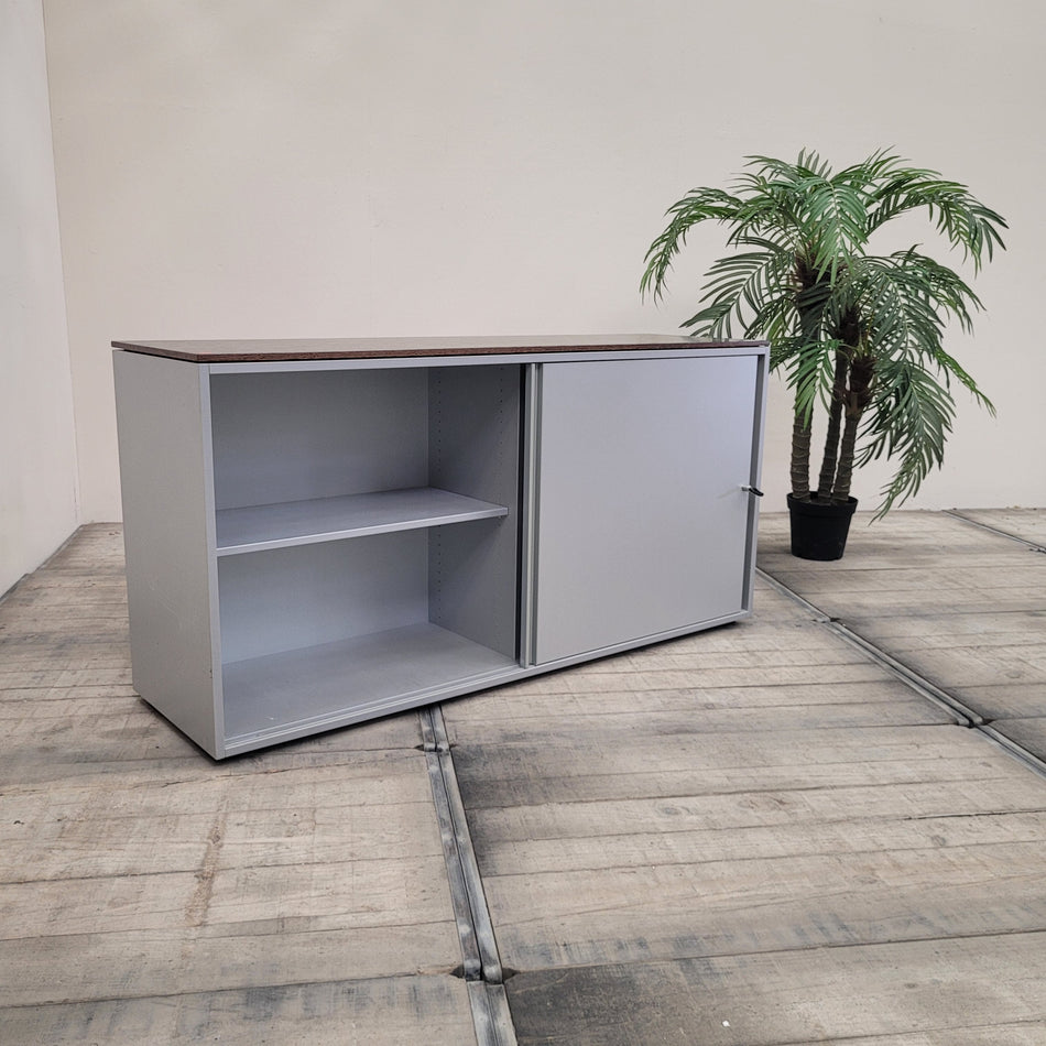 Sideboard Grau Dunkelbraun 160cm Holzoptik Schiebetüren Büromöbel Gebraucht