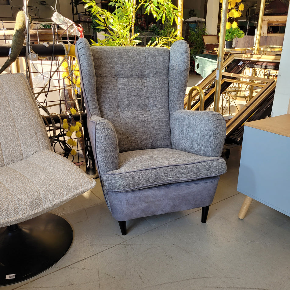 Sessel Ohrensessel grau gepolstert Designer Loungesessel