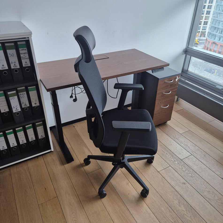 Bürostuhl schwarz mit Kopfstütze – ergonomischer Schreibtischstuhl, gebraucht