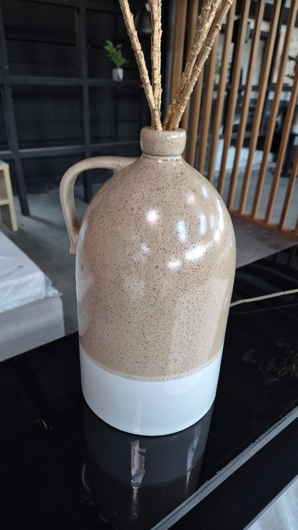 Vase Flasche braun/weiß 36 cm
