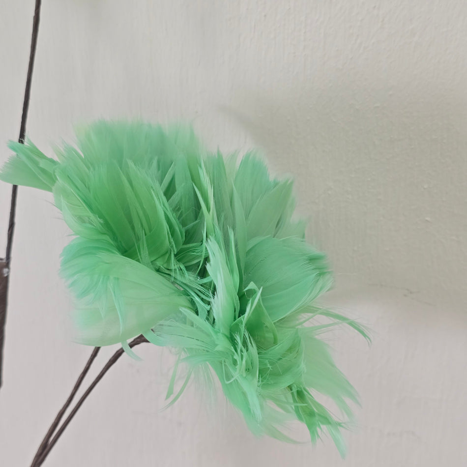 Federblume Grün 85cm mit Blüten Kunstzweig Deko