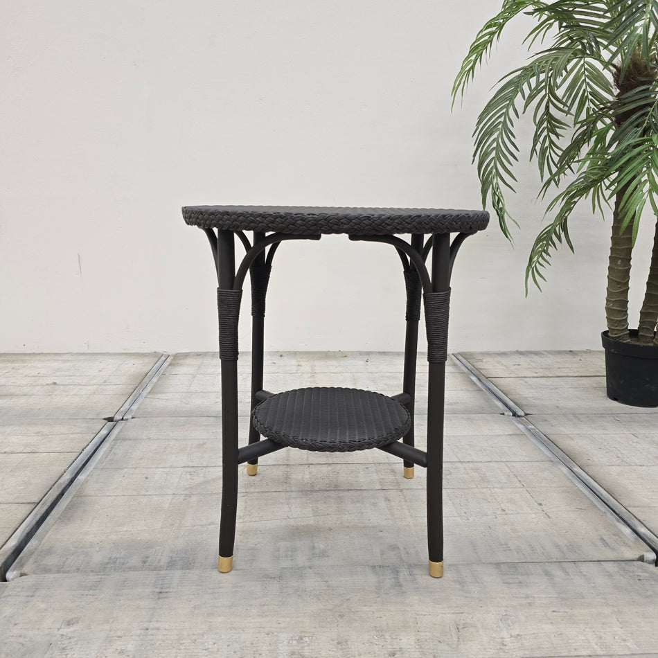 Accente Beistelltisch Schwarz Rund Polyrattan mit Ablagefläche Tisch Gebraucht