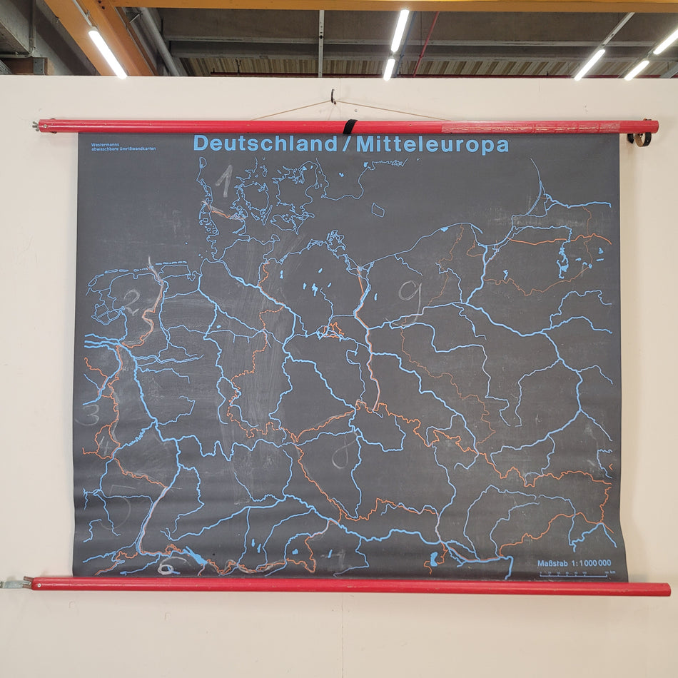 Vintage Schulwandkarte Deutschland Mitteleuropa – Lehrtafel Rollbild Wanddeko
