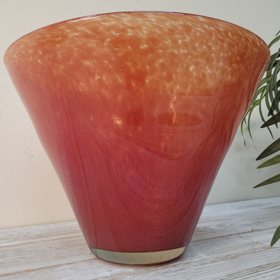 Design Glas Schale Trichtervase Rot Orange Vintage Murano-Stil Deko