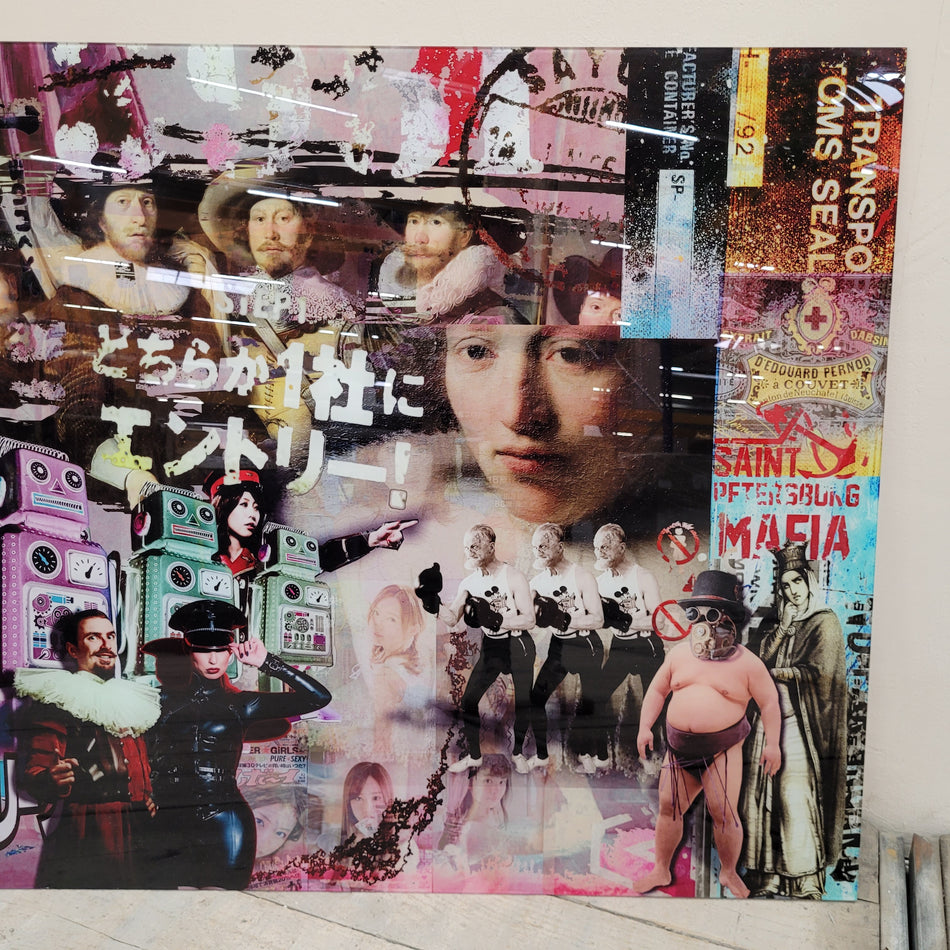 Modernes Glasbild Pop Art Collage Wandbild Bunt 120x80 86705