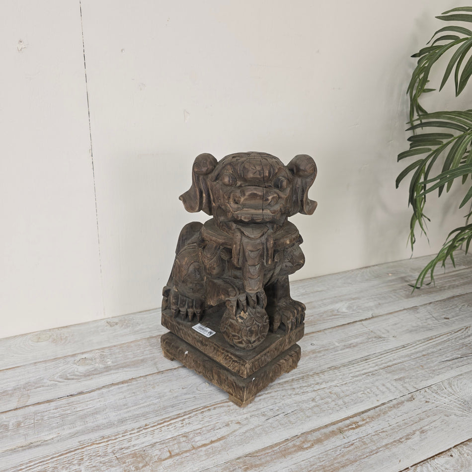Wächterfigur Holz Fu-Hund Skulptur Tempellöwe Dekoration Gebraucht