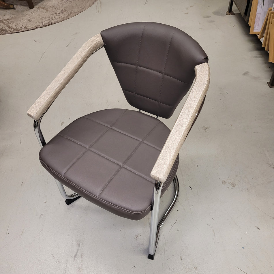 Armlehnstuhl braun hell Leder Chrom Stuhl