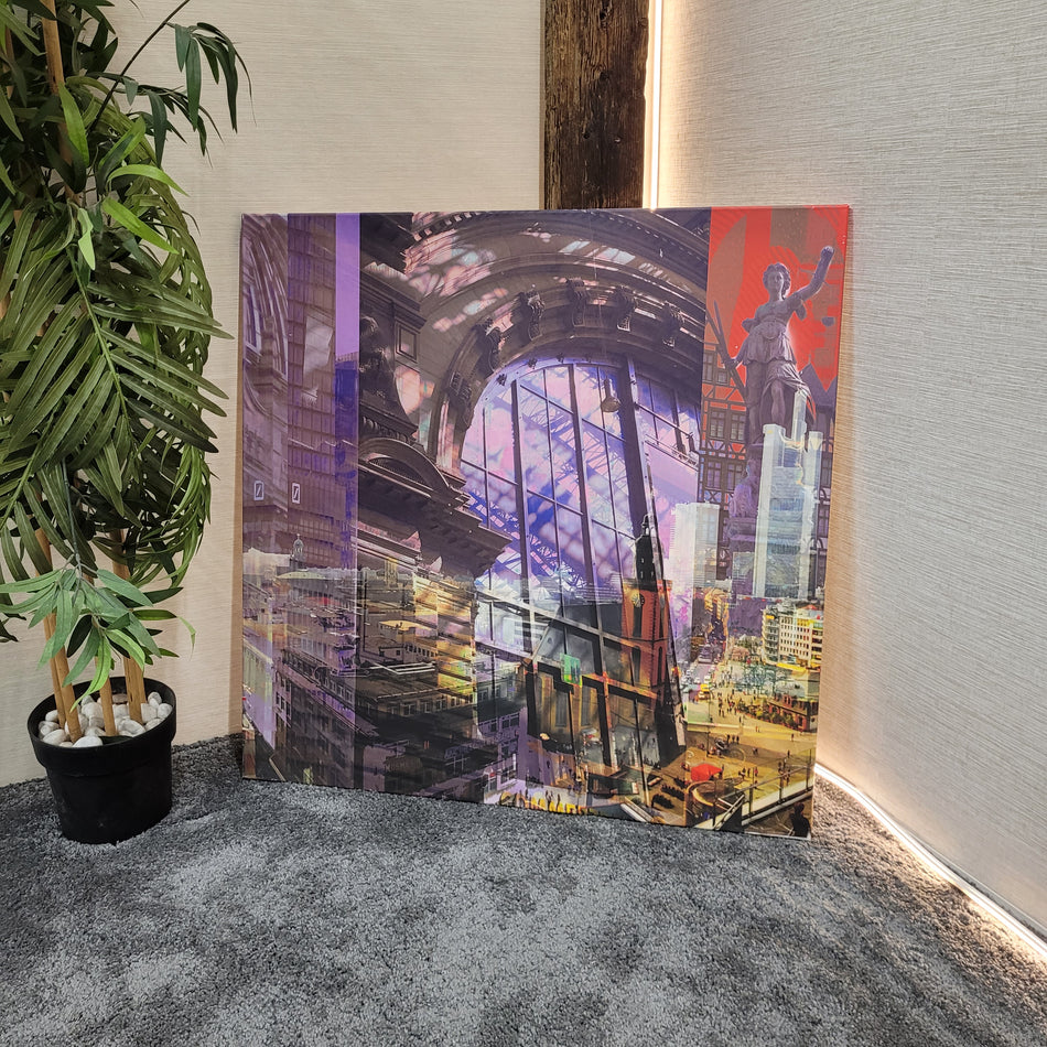 Leinwandbild Frankfurt Skyline Urban Art Wandbild Großformat gebraucht 90x90