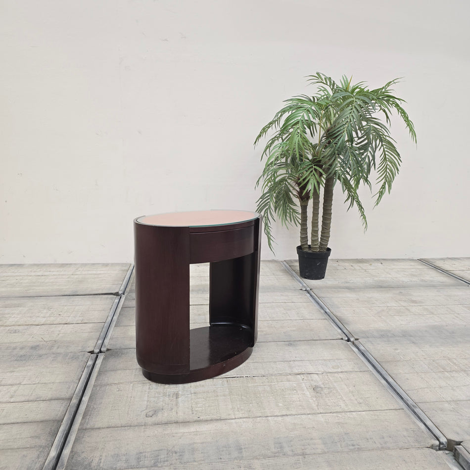 Beistelltisch Nachttisch 60x65 Oval Dunkelbraun Modern Tisch Gebraucht