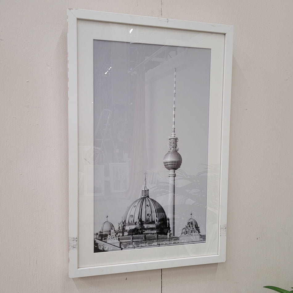 Wandbild Fernsehtum Reichstag Berlin Schwarz-Weiß gerahmtes Foto Deko Gebraucht