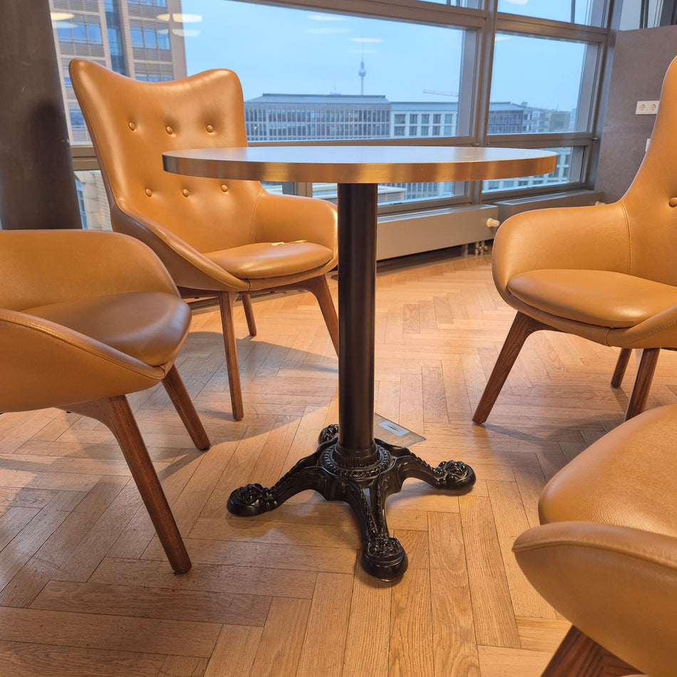 Runder Esstisch Gusseisen – Bistrotisch mit Messingrand, gebraucht