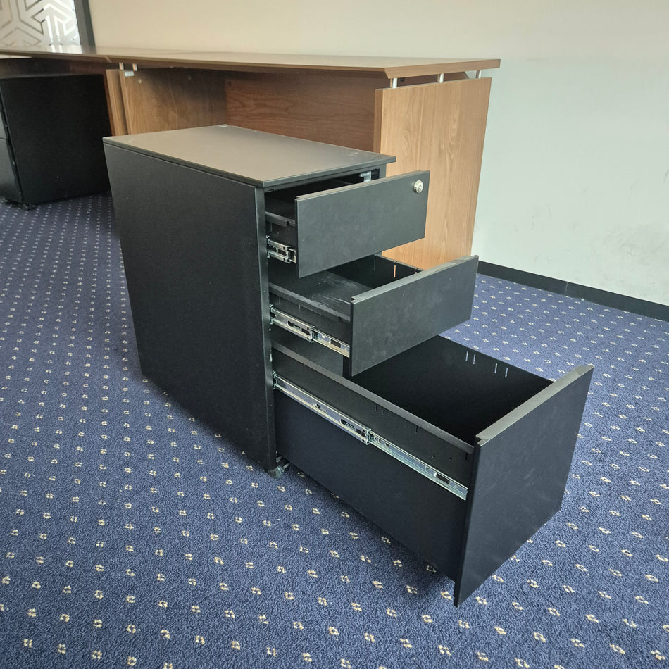 Rollcontainer Metall schwarz mit Schlüssel – Bürocontainer abschließbar, gebraucht