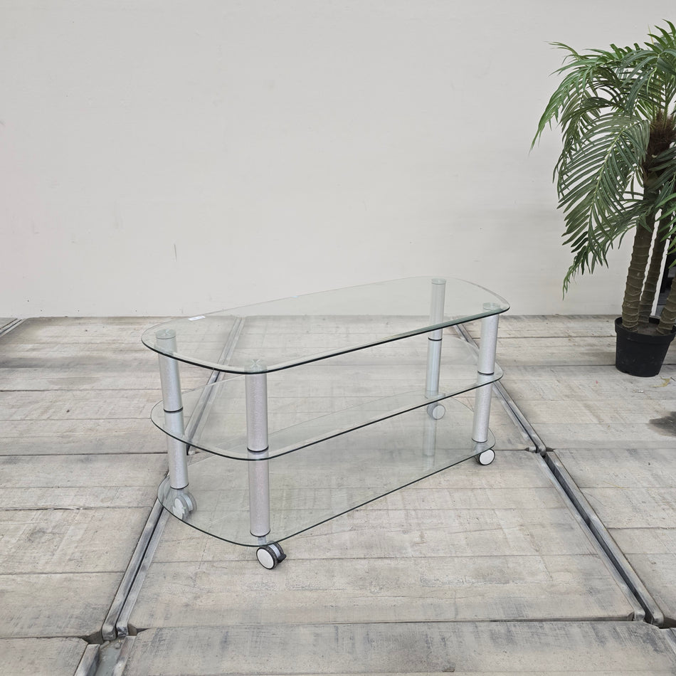 Moderner Mobiler Glastisch TV-Tisch mit Ablagen Couchtisch Glas Tisch Gebraucht
