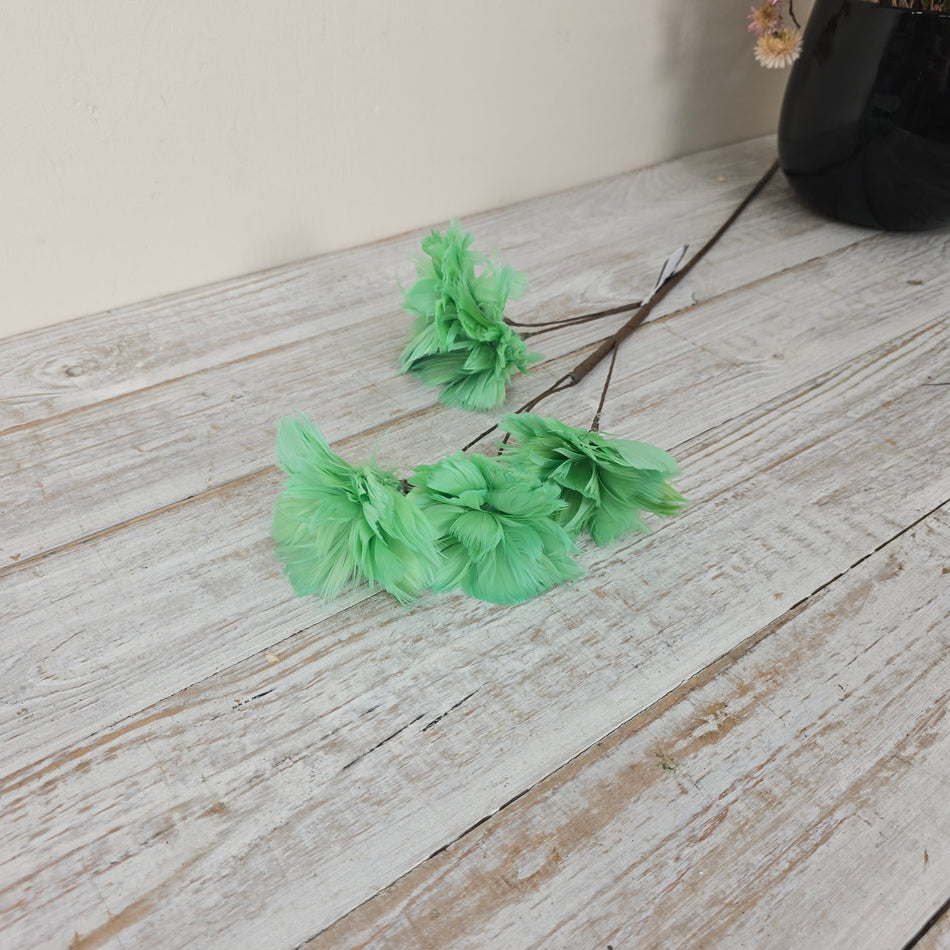 Federblume Grün 85cm mit Blüten Kunstzweig Deko