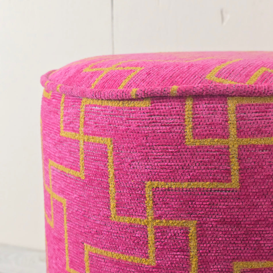 Sitzhocker 39 cm Pouf Pink Gelb Muster Rund Stoff