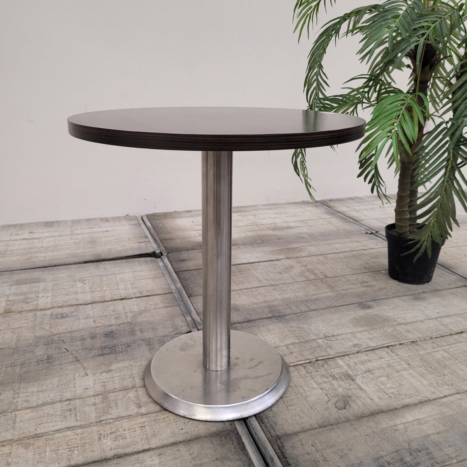 Bistrotisch 70x75 Rund Dunkel Holz Metallfuß Tisch Gebraucht