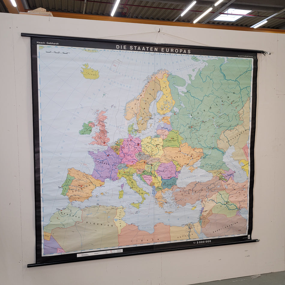 Vintage Schulwandkarte Die Staaten Europas  – Lehrtafel Rollbild Wanddeko
