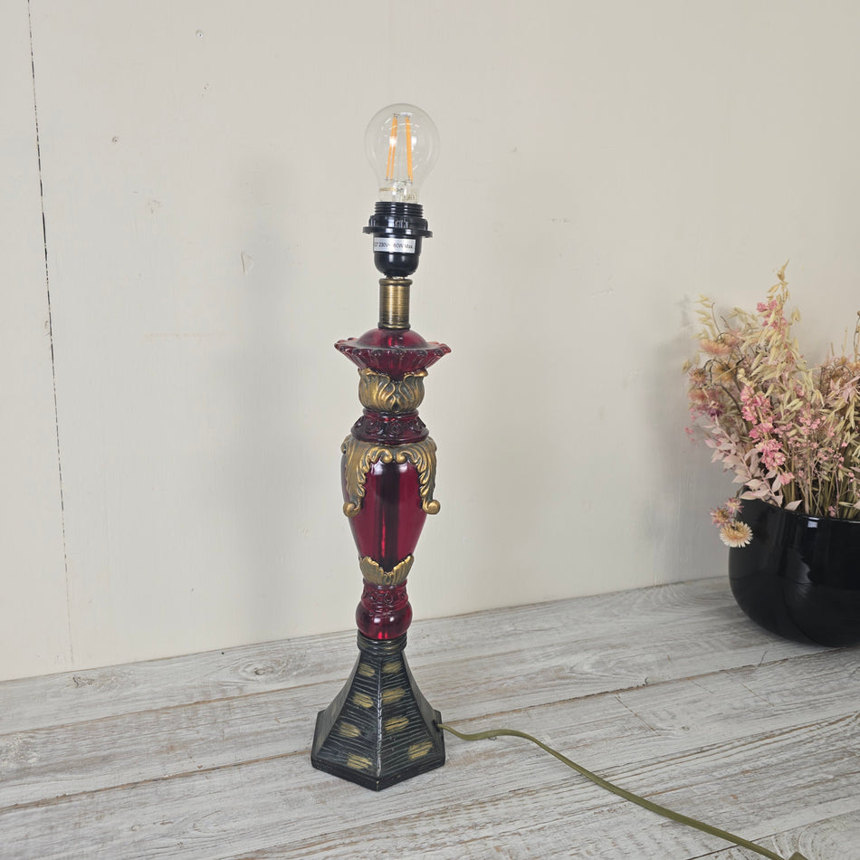 Tischlampe Säulenleuchte Rot Messing Antik-Stil Lampe