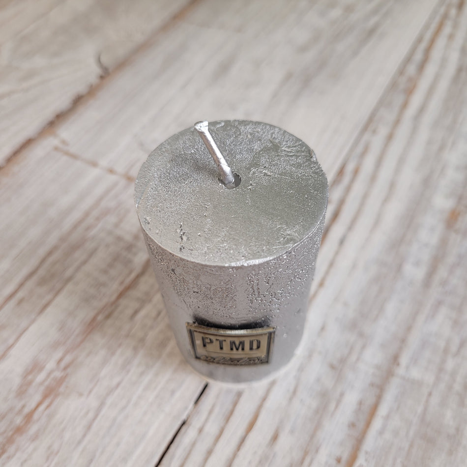 PTMD Stumpenkerze Silber 6cm Rustikal Deko