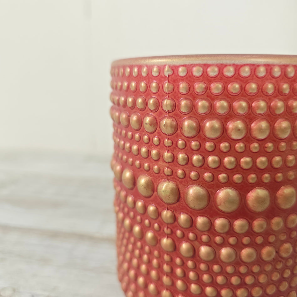 Countryfield Teelichthalter Nelle 10 cm Glas Rot Gold Muster Deko