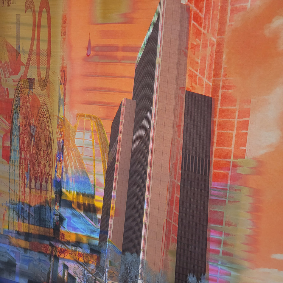 Wandbild Leinwand gebraucht bunt Motiv Frankfurt Hochhaus Bild 90x90