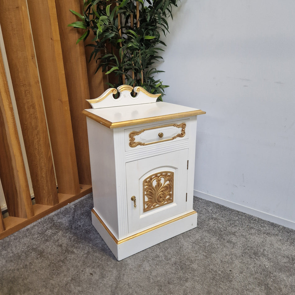 Kommode Nachttisch gebraucht weiß golden Holz Schublade Barock Stil