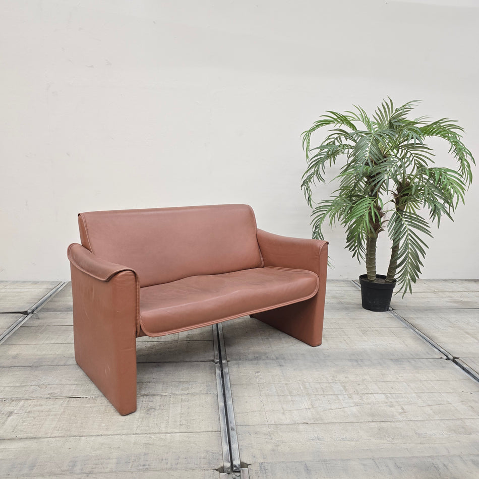 Zweisitzer 125x75 Braun Kunstleder 20. Jhr. Sofa Vintage