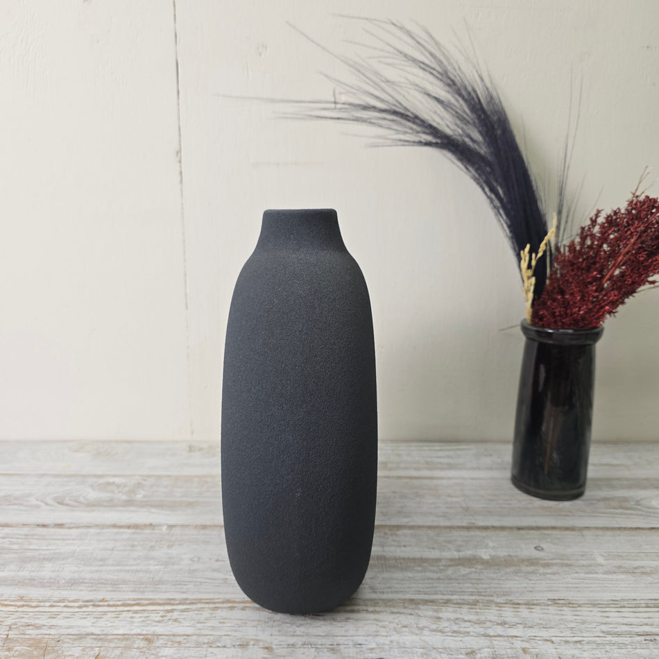 Deko Vase 31cm Donut Ring Schwarz Matt Keramik Struktur