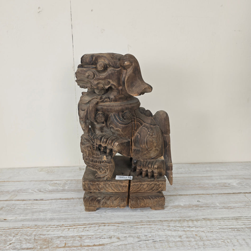 Wächterfigur Fu-Hund Holz Skulptur Tempellöwe Dekoration Gebraucht