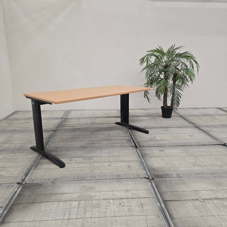 ELKA Höhenverstellbarer Schreibtisch 160x80cm Bürotisch Holz Hell Metall Schwarz Tisch Gebraucht