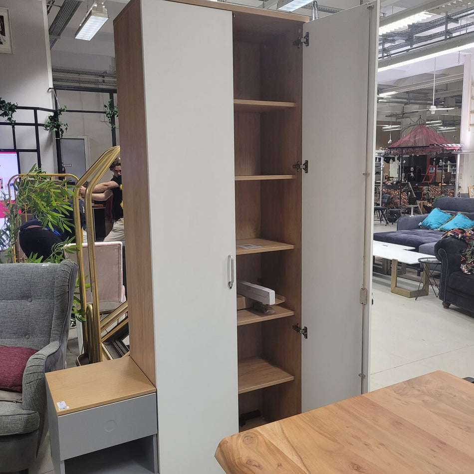 E10 Flügeltürenschrank Holz weiß Kleiderschrank Fächer