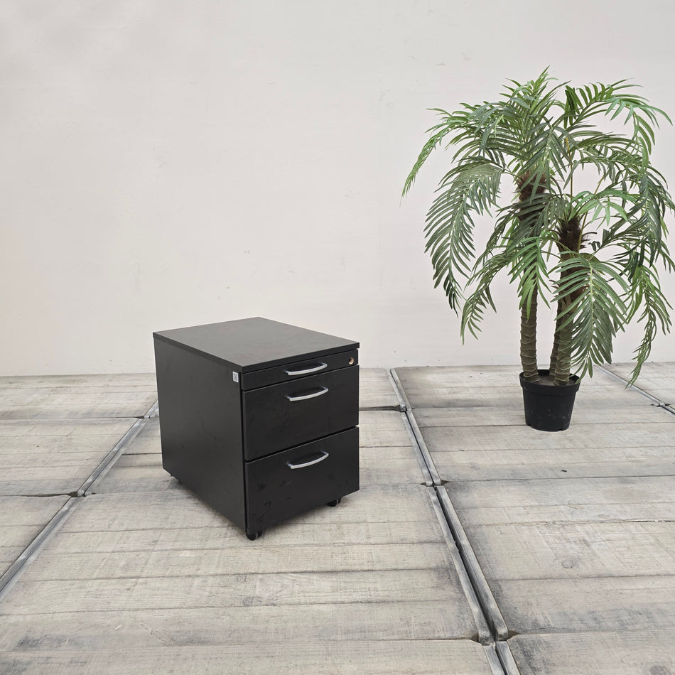 Rollcontainer Schwarz Holz mit 3 Schubladen Büro Gebraucht
