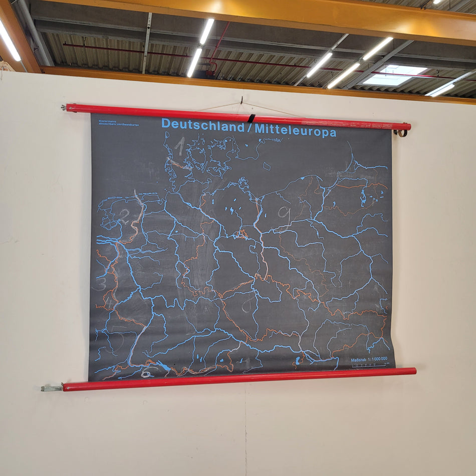 Vintage Schulwandkarte Deutschland Mitteleuropa – Lehrtafel Rollbild Wanddeko