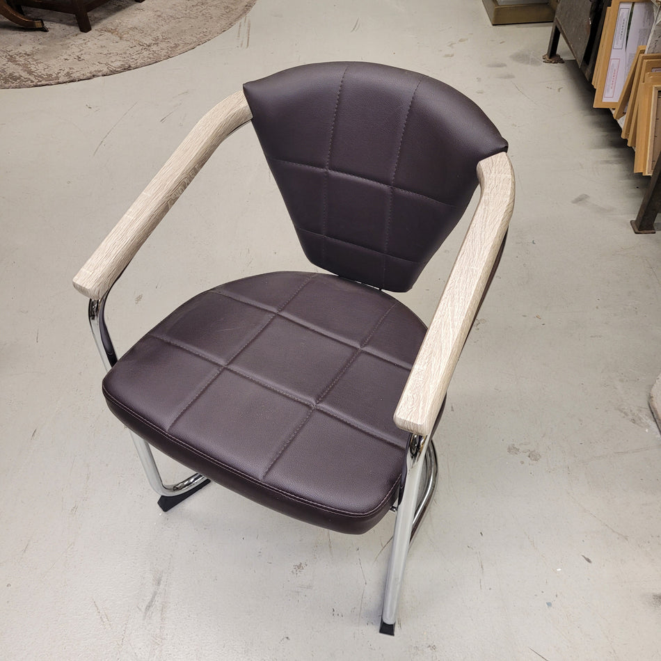 Armlehnstuhl Stuhl braun dunkel Leder Chrom Stuhl