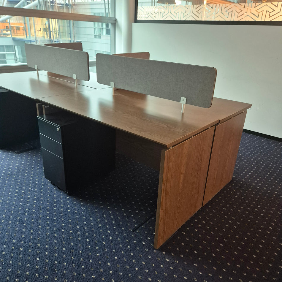 Schreibtisch Nussbaum mit Akustik-Trennwand & Rollcontainer – Büro-Set, gebraucht